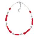 Kette Drahtkette mit Glasperlen Olive rot und kristall silber-verspiegelt 45cm