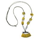 Kette 54x19mm Anhänger Rohr flach gebogen gelb-oliv-marmoriert matt Kunststoffperlen 90cm