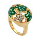 Ring 17mm mit weißen Glassteinen grün-emaillierten Flächen vergoldet Ringgröße 54