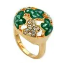Ring 17mm mit weißen Glassteinen grün-emaillierten Flächen vergoldet Ringgröße 54