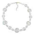 Kette 18mm und 23mm Scheiben Kunststoff wachsweiß und Perlen weiß 50cm