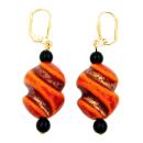Ohrbrisur Ohrhänger Ohrringe 54x19mm goldfarben Schraubenperle rot-orange schwarz Kunststoff