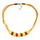 Kette, 5x Perle gelb orange altmessingfarben