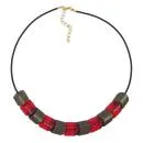 Kette Schrägperle Kunststoff rot-transparent und schlammfarben Vollgummi schwarz 45cm