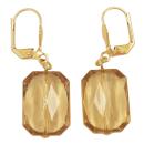 Ohrbrisur Ohrhänger Ohrringe 40x13mm goldfarben Viereck facettiert topasfarben Kunststoffperle