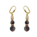 Ohrbrisur Ohrhänger Ohrringe 50mm goldfarben Holzperle natur und Kunststoffperle dunkel-horn