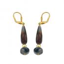 Ohrbrisur Ohrhänger Ohrringe 55x10mm goldfarben Kunststoffperle dunkelhorn
