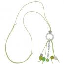 Kette Ring Aluminium silbergrau Perlen grün Kordel hellgrün 90cm