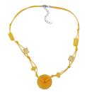 Kette 30x11mm Kunststoffperle Scheibe gelb-seidig glänzend Kordel gelb 50cm