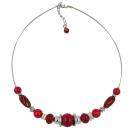 Kette Drahtkette rot seidig-glänzend silberfarben Kunststoffperlen 45cm