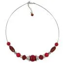 Kette Drahtkette rot seidig-glänzend silberfarben Kunststoffperlen 45cm