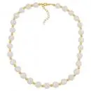 Kette 12mm Perlen seidig-weiß und 5mm goldfarbene Kunststoffperlen 80cm