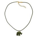 Kette 23x17x9mm Elefant mini Kunststoff oliv-marmoriert glänzend Kordel oliv 40cm