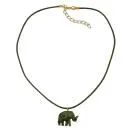 Kette 23x17x9mm Elefant mini Kunststoff oliv-marmoriert glänzend Kordel oliv 40cm