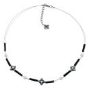 Kette Drahtkette Karoperle schwarz-weiß Kunststoffperlen 45cm
