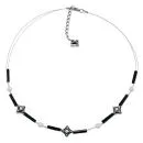 Kette Drahtkette Karoperle schwarz-weiß Kunststoffperlen 45cm