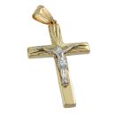 Anhänger 34x17mm Kreuz mit Jesus bicolor glänzend diamantiert 9Kt GOLD