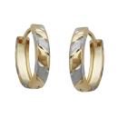 Creole Ohrring 12x3mm Klappscharnier bicolor diamantiert 9Kt GOLD
