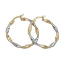 Creole Ohrring 26x3mm oval bicolor diamantiert geschwungen 9Kt GOLD