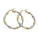 Creole Ohrring 26x3mm oval bicolor diamantiert geschwungen 9Kt GOLD