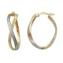 Creole Ohrring 26x7mm gekreuzt bicolor teil-rhodiniert mattiert 9Kt GOLD