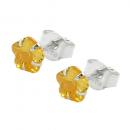 Ohrstecker Ohrring 5mm Blume Zirkonia citrin gelb Silber 925