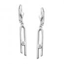 Ohrbrisur Ohrhänger Ohrringe 37x4mm mit Zirkonia schmal glänzend Silber 925