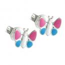 Ohrstecker Ohrring 7x8mm Kinderohrring Schmetterling hellblau-pink Silber 925