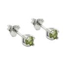 Ohrstecker Ohrring 3mm Glasstein oliv rhodiniert Silber 925