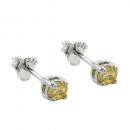 Ohrstecker Ohrring 3x3mm Glasstein rhodiniert gelb-citrin Glas 925