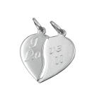 Anhänger 18x17mm Doppelanhänger Herz mit Gravur - I love u - Silber 925