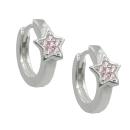 Creole 12x2mm Klappscharnier Stern mit Zirkonias pink Silber 925
