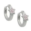 Creole 12x2mm Klappscharnier Stern mit Zirkonias pink Silber 925